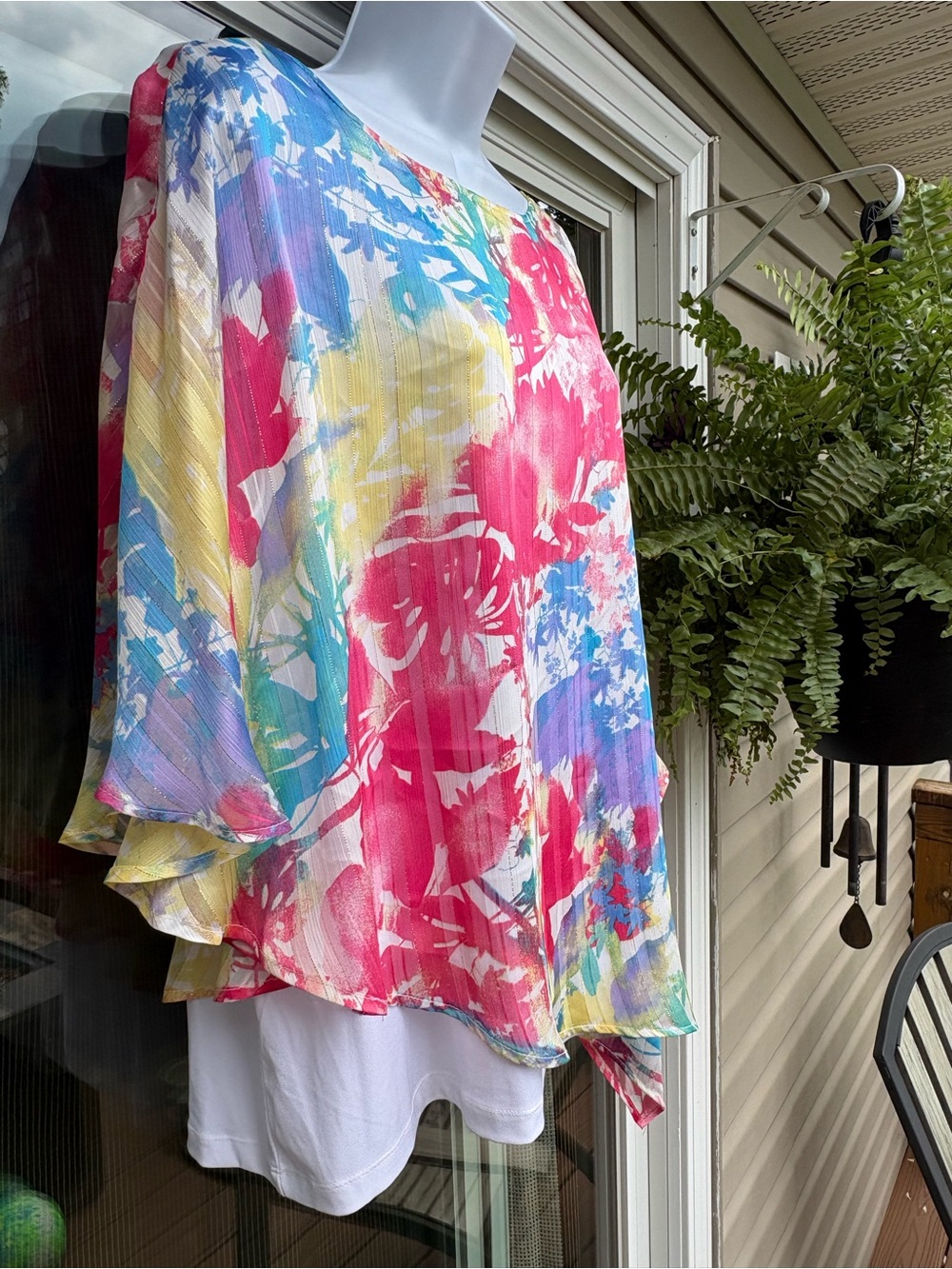 Chico’s Colorful Floral Watercolor Tunic Top Size 3